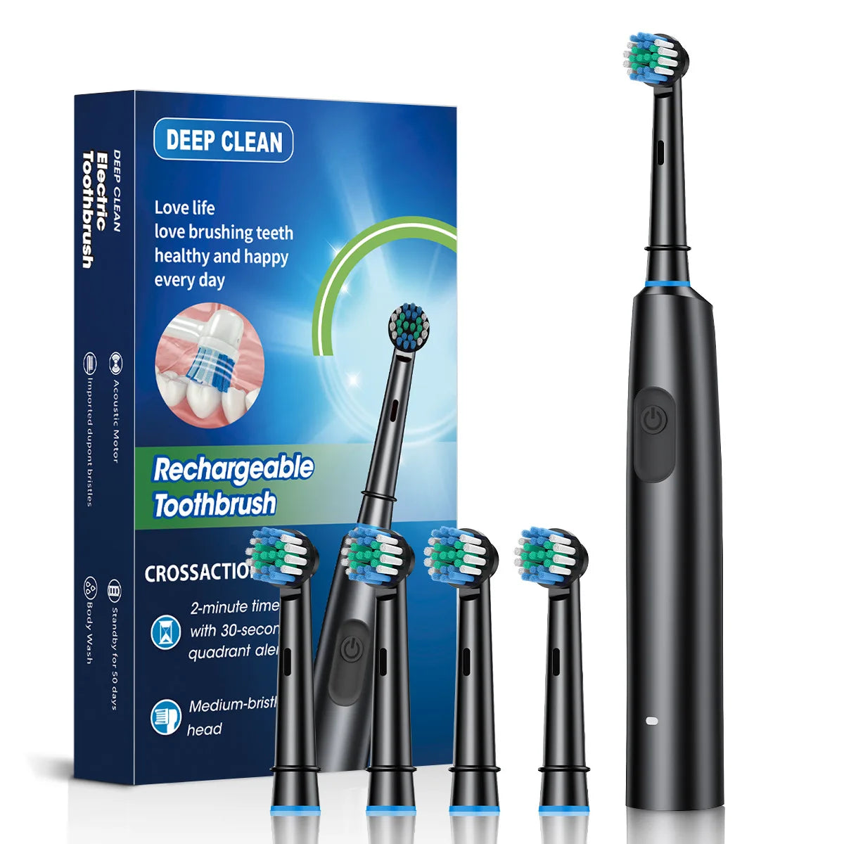Electric Toothbrush Rotary Clean | 8 Heads & Timer