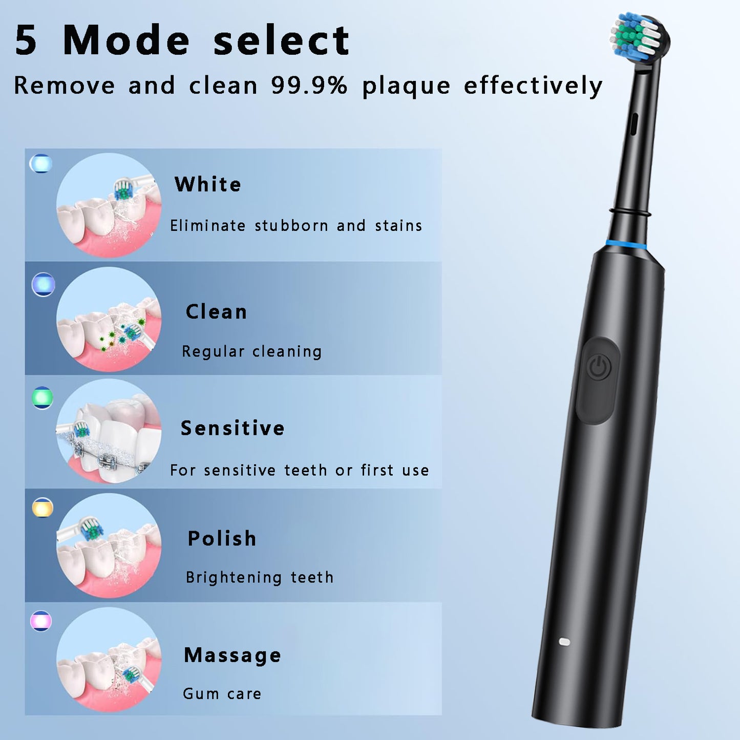 Electric Toothbrush Rotary Clean | 8 Heads & Timer