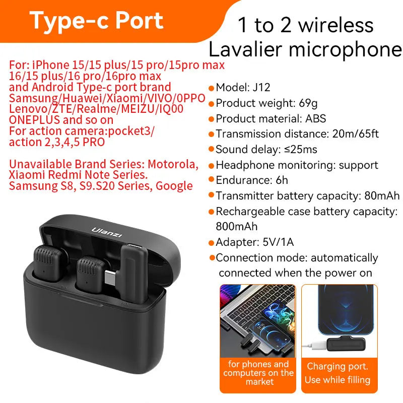 Ulanzi J12 Wireless Lavalier Mic for iPhone & Android