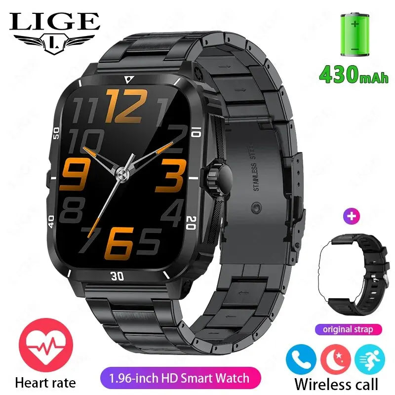 LIGE Men's Sport Smartwatch: 1.96" Screen, Bluetooth, Waterproof