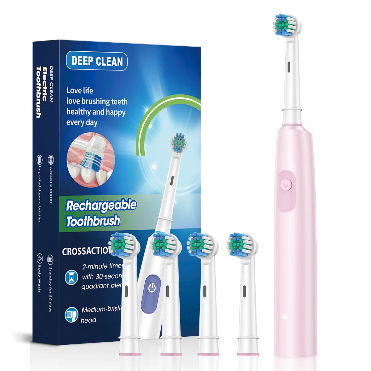 Electric Toothbrush Rotary Clean | 8 Heads & Timer