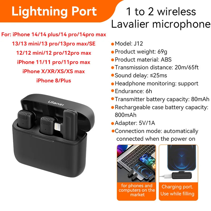 Ulanzi J12 Wireless Lavalier Mic for iPhone & Android