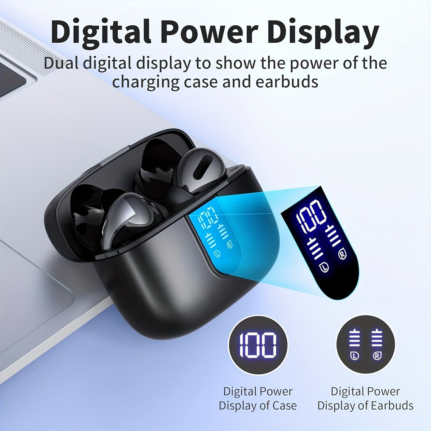 Wireless Earbuds 60H Playback LED Display & Charging Case