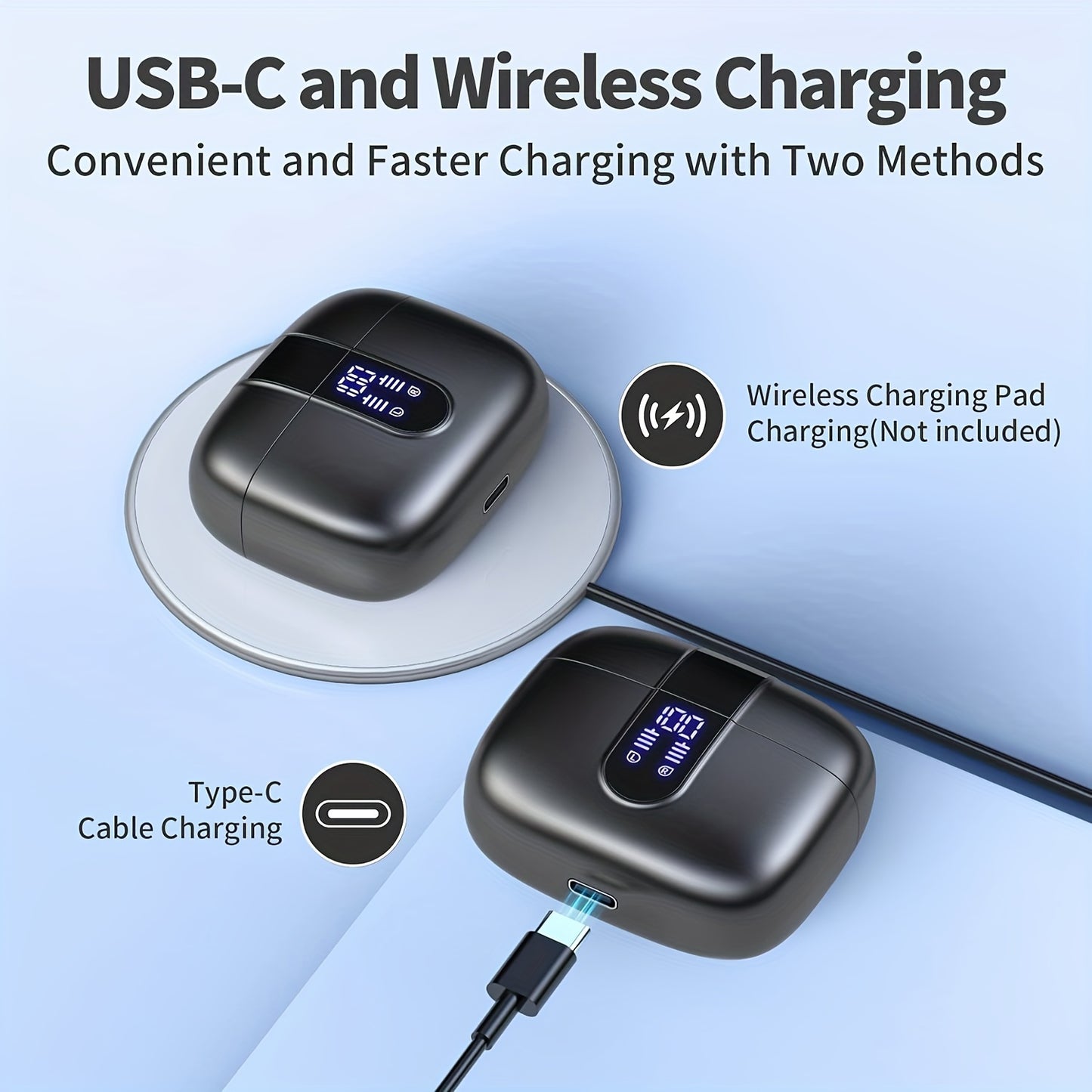 Wireless Earbuds 60H Playback LED Display & Charging Case