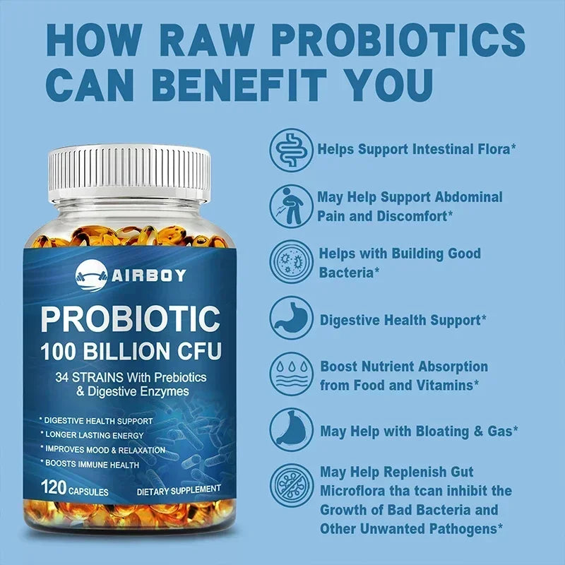 Probiotics 100B CFU + Prebiotics: Gut Health & Bloat Relief