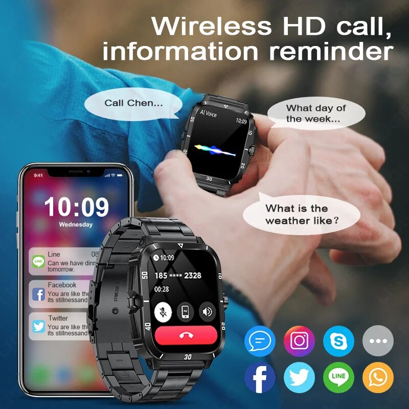LIGE Men's Sport Smartwatch: 1.96" Screen, Bluetooth, Waterproof