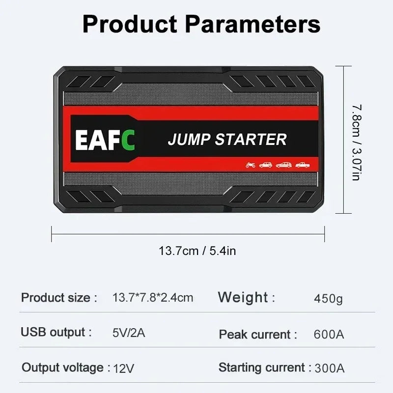 EAFC 600A Jump Starter Power Bank - 12V Car Booster Charger