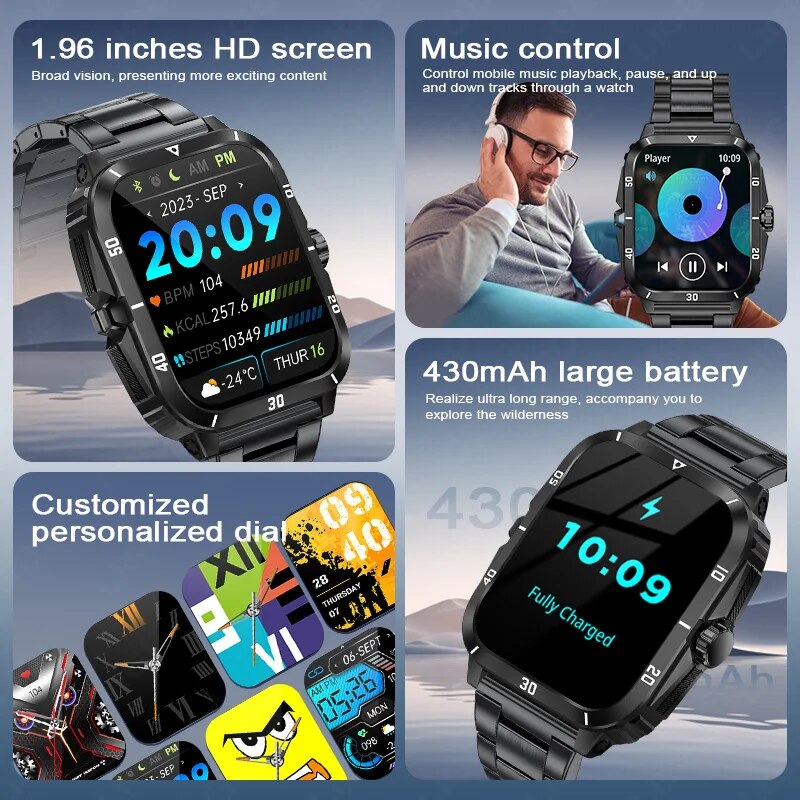 LIGE Men's Sport Smartwatch: 1.96" Screen, Bluetooth, Waterproof