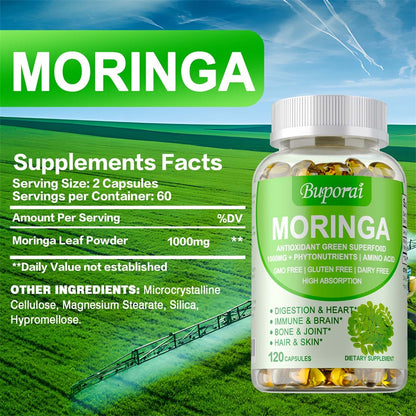 Moringa Supplement - Boost Energy, Sleep & Wellness, Non-GMO