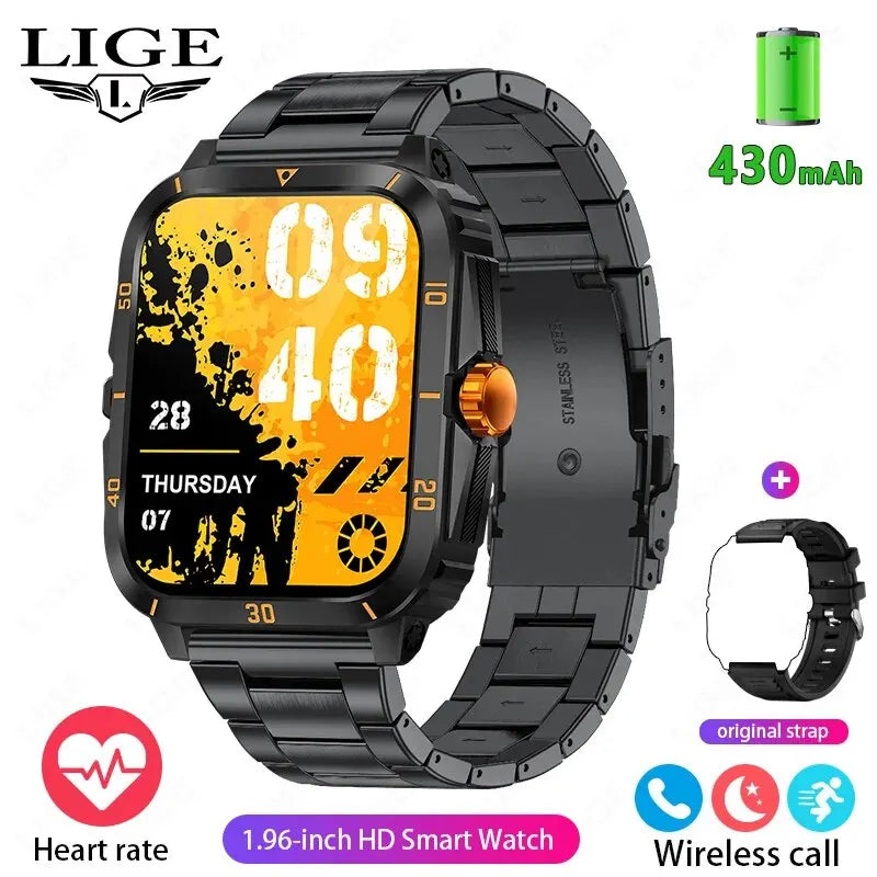 LIGE Men's Sport Smartwatch: 1.96" Screen, Bluetooth, Waterproof