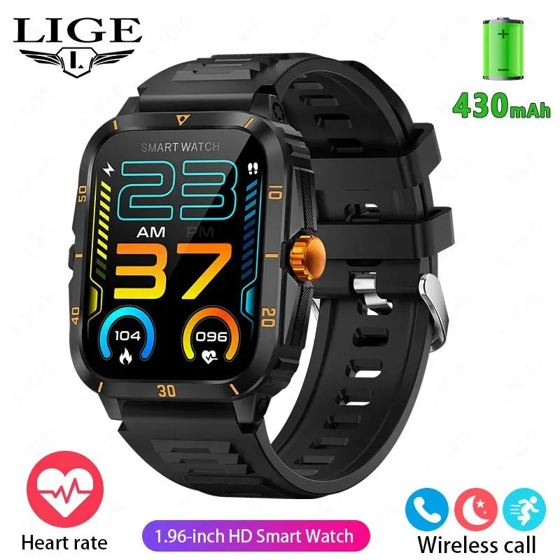 LIGE Men's Sport Smartwatch: 1.96" Screen, Bluetooth, Waterproof
