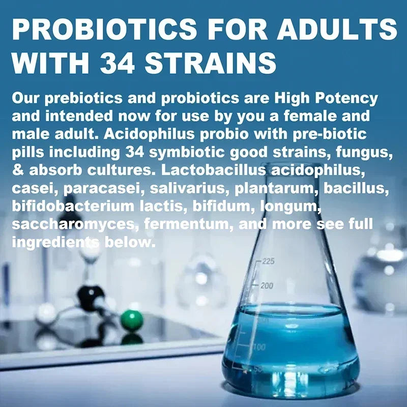 Probiotics 100B CFU + Prebiotics: Gut Health & Bloat Relief