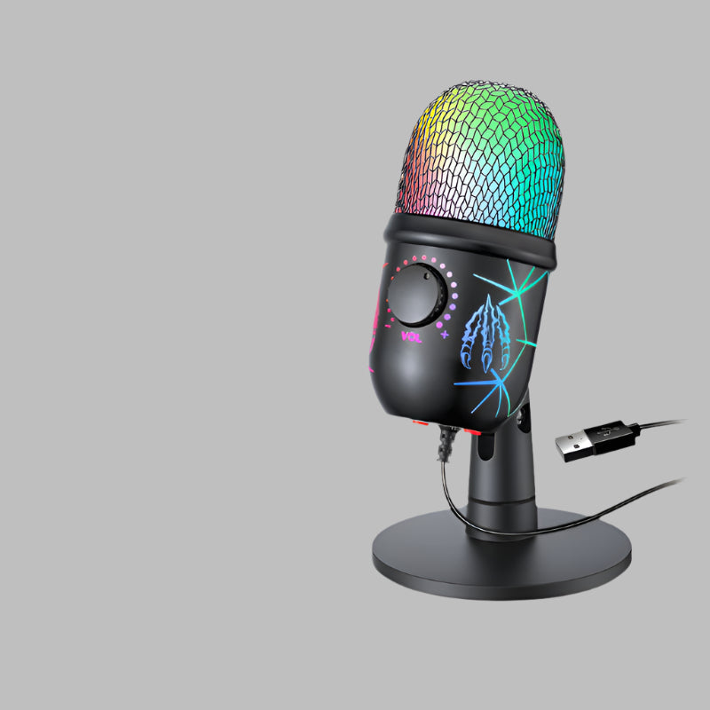 Gaming Microphone USB Condenser Mic with LED & Noise Cancel