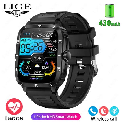 LIGE Men's Sport Smartwatch: 1.96" Screen, Bluetooth, Waterproof