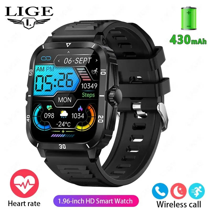 LIGE Men's Sport Smartwatch: 1.96" Screen, Bluetooth, Waterproof