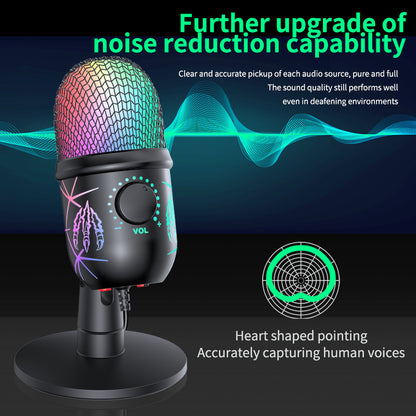 Gaming Microphone USB Condenser Mic with LED & Noise Cancel