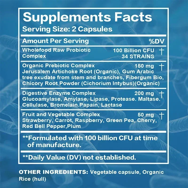 Probiotics 100B CFU + Prebiotics: Gut Health & Bloat Relief