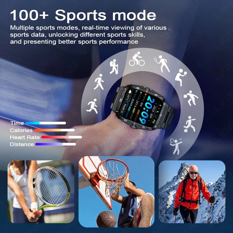 LIGE Men's Sport Smartwatch: 1.96" Screen, Bluetooth, Waterproof