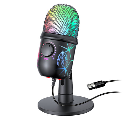 Gaming Microphone USB Condenser Mic with LED & Noise Cancel