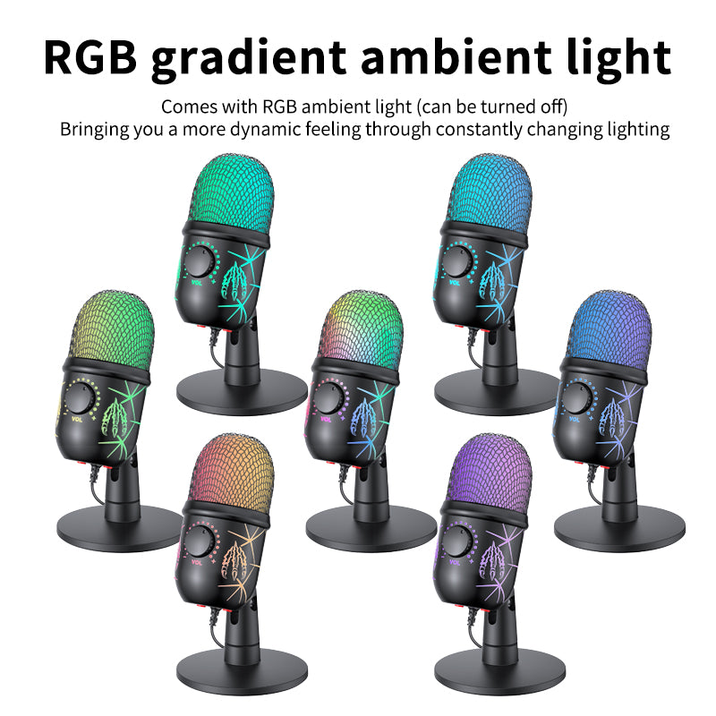 Gaming Microphone USB Condenser Mic with LED & Noise Cancel