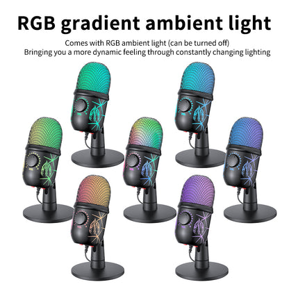 Gaming Microphone USB Condenser Mic with LED & Noise Cancel